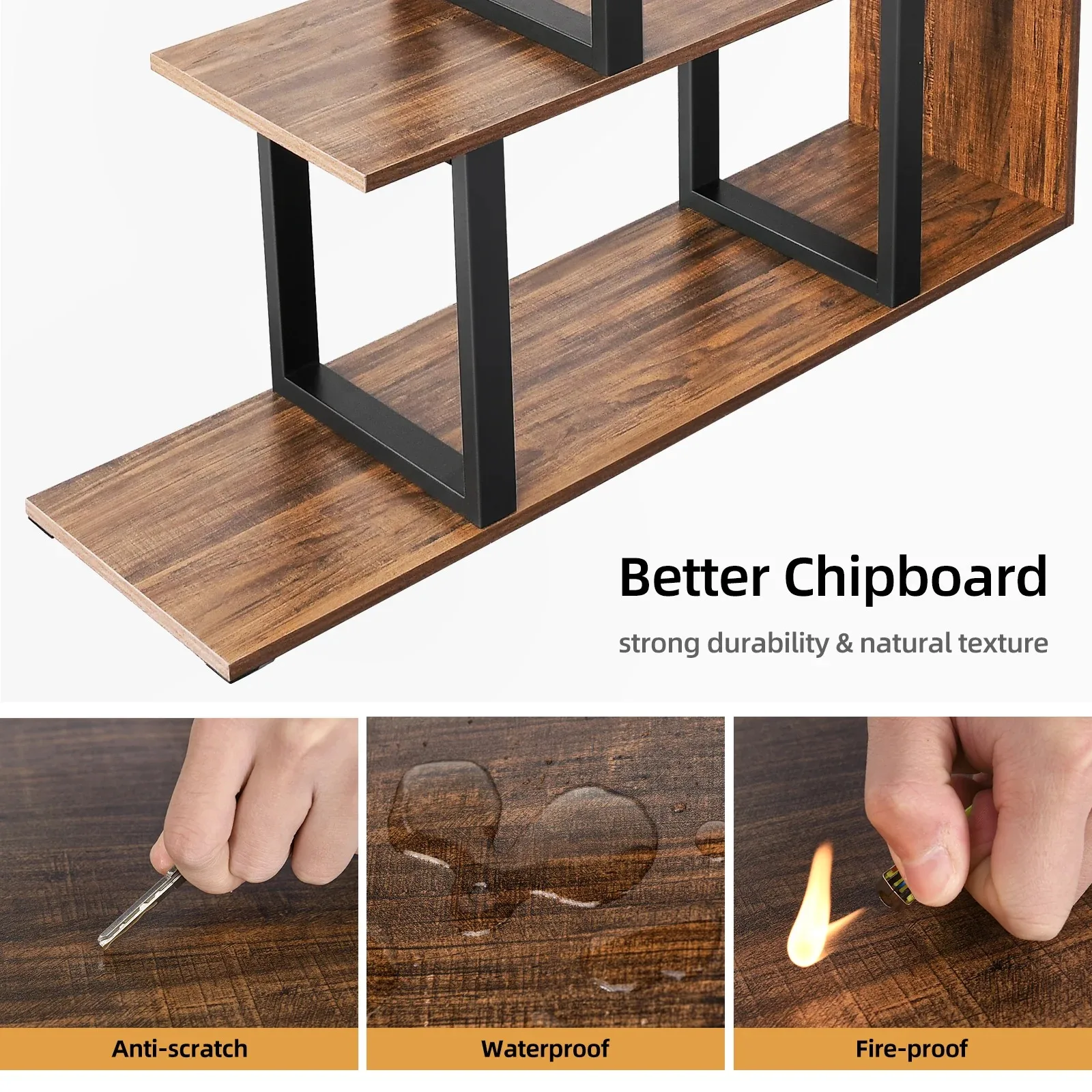 Living Room Modern Steel Wood Bookcase Storage Display Shelf Freestanding Ladder Etagere Bookcase