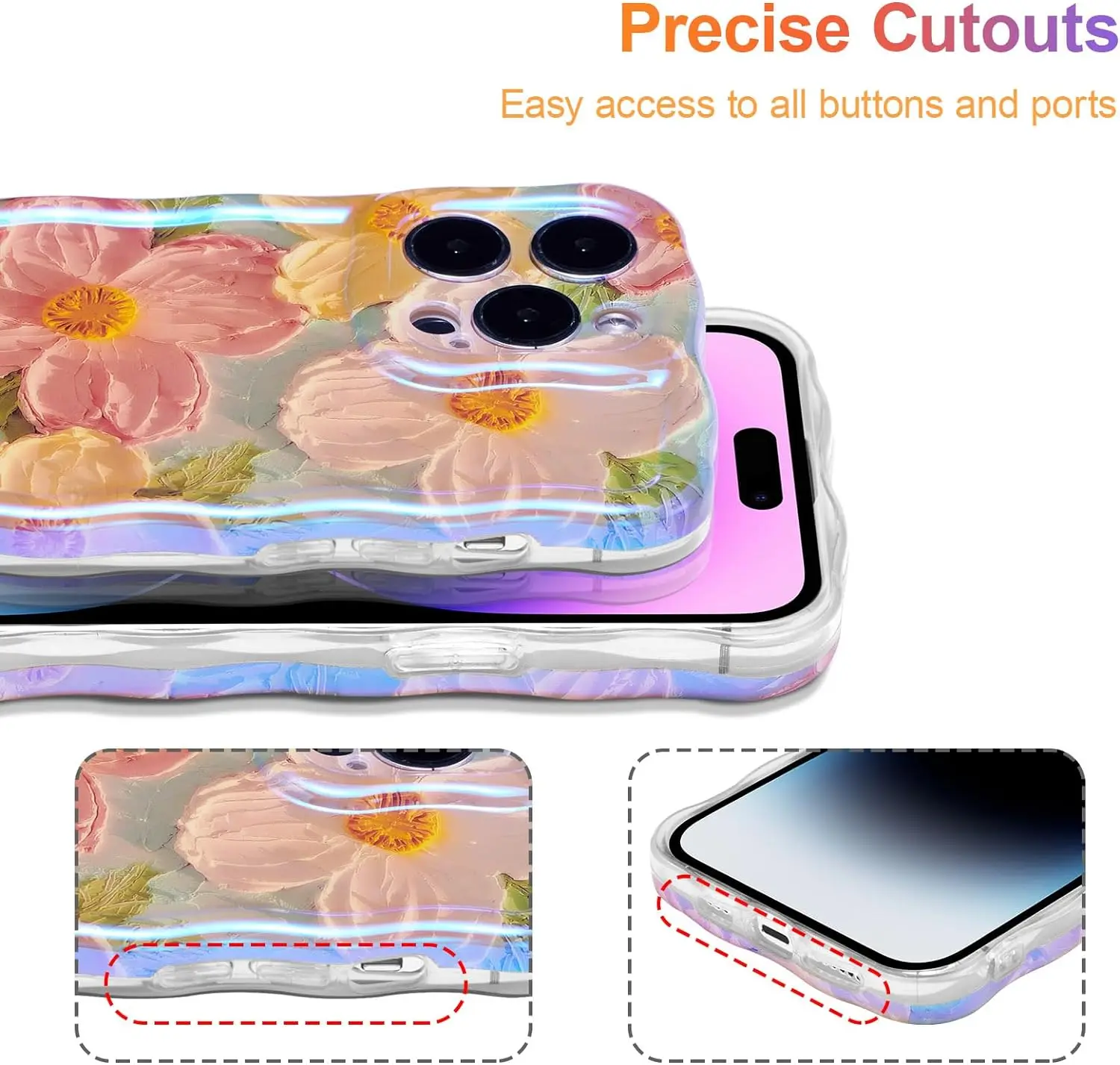 Colorful Retro Oil Painting Flower Laser Beam For iPhone15 Pro Max 14 13 12 11 XS XR Frosted Camera Protect Shockproof Cover