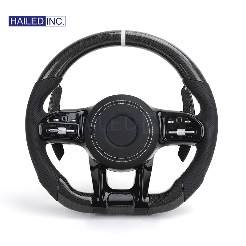 HAILED Custom Volante Glossy Black Carbon Steering Wheel for Mercedes Benz W204 W205 W207 W211 W212 W213 W221 W222 CLS C63 GT