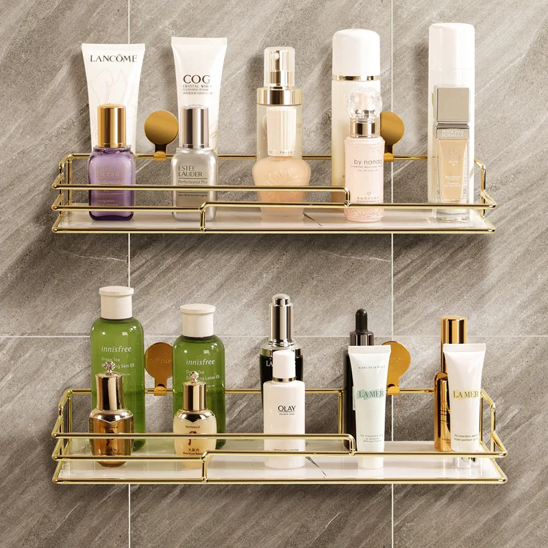 Bathroom Shelf Gold Modern Luxury Nordic Storage Rack Furniture Glass Metal Mounted Floating Wall Bathroom Shelves For Wall