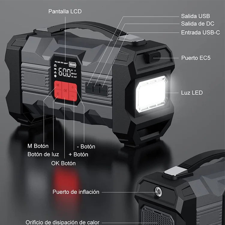 Portable 12V Emergency Tyre Inflator Car Starter 24800Mah Outdoor Equipment Car Jump Starter With Air Compressor