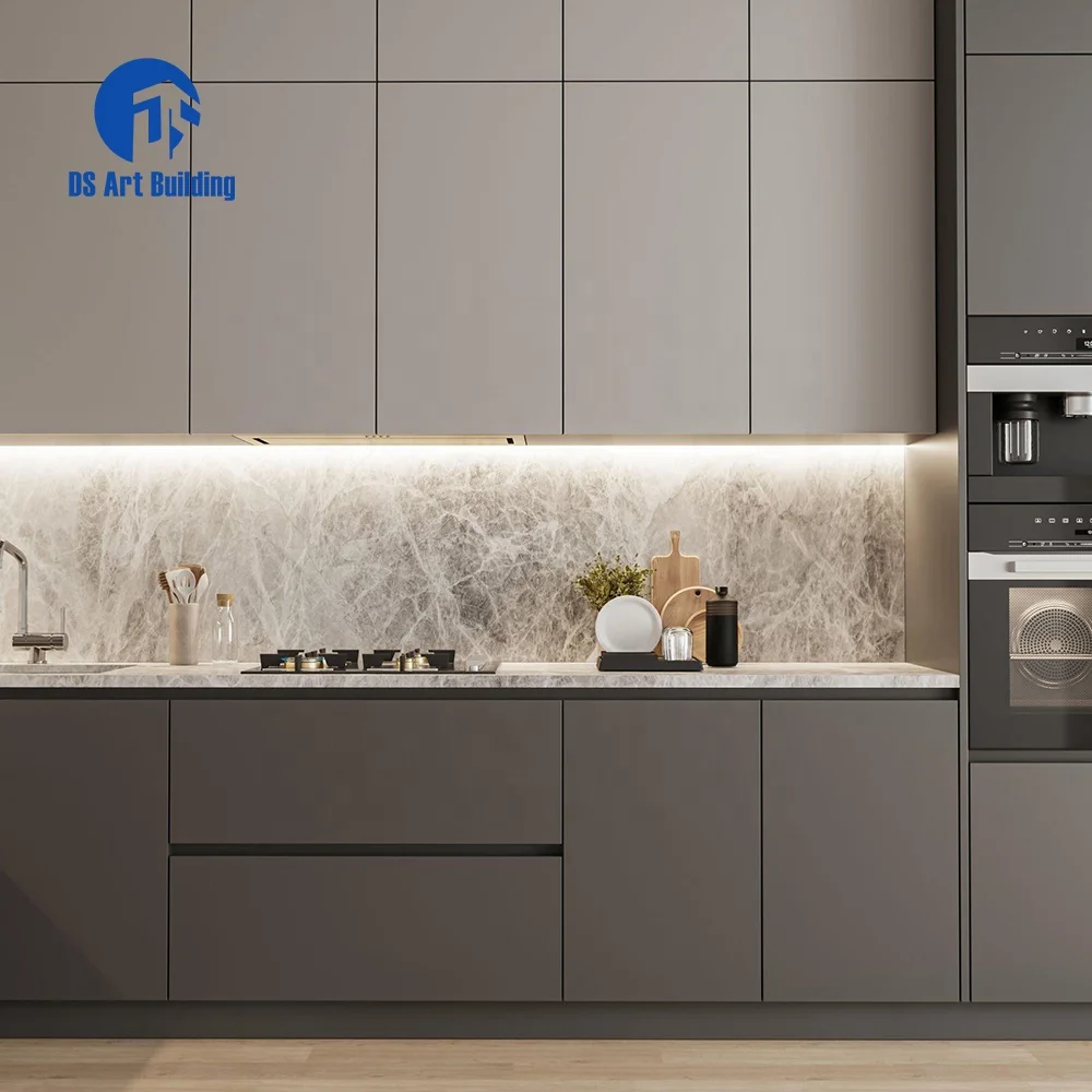 DS Customized Price American Grey Plywood Vaneer Modern Shaker Style Solid Wood Kitchen Cabinet