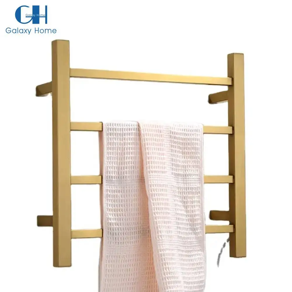 Brushed Gold 304 Square Heated Electric Towel Rack Heated Towel Rails Australian Standard Model Towel Warmer 4 Bars