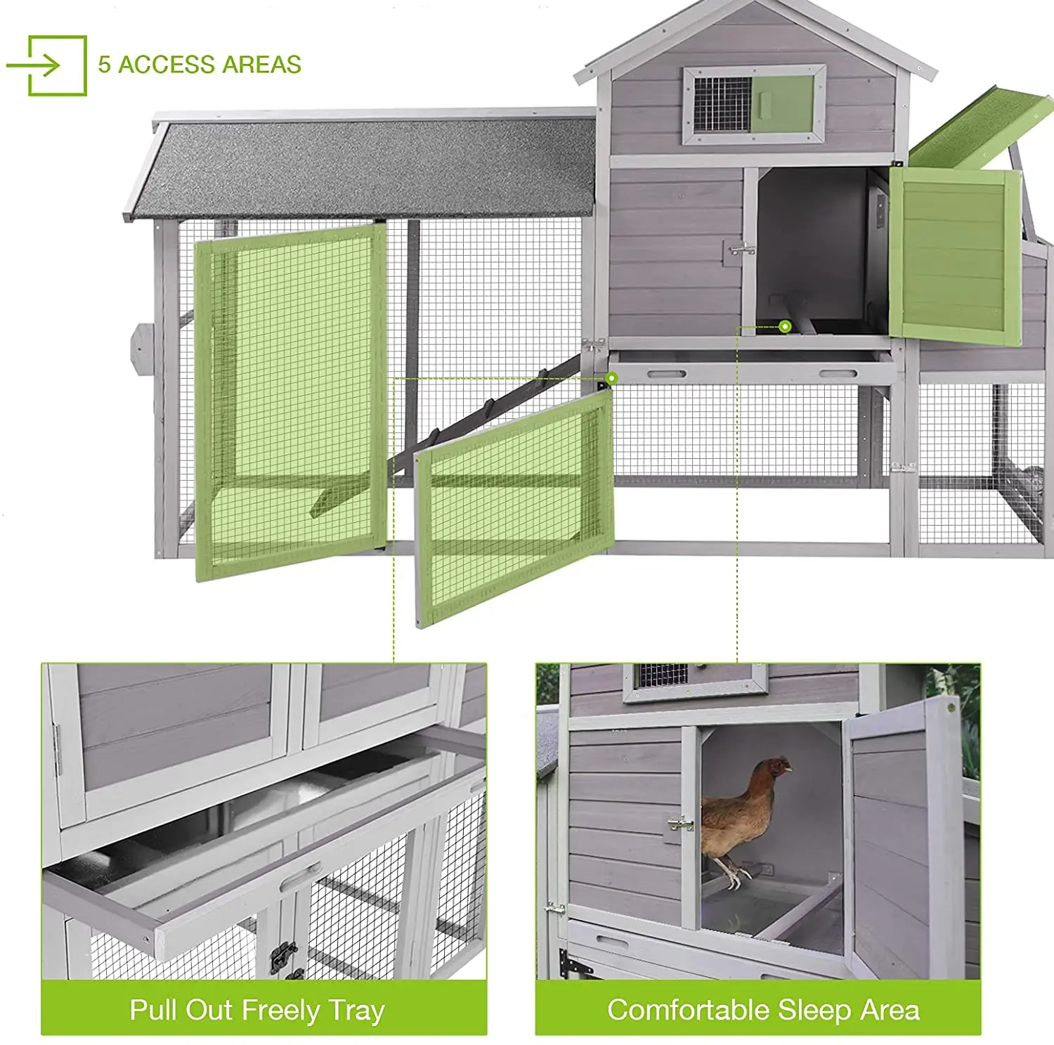 Chicken Coop with Run Outdoor Hen House Mobile Chicken Coop with Nesting Box, Outdoor Hen House Poultry Cage with Casters