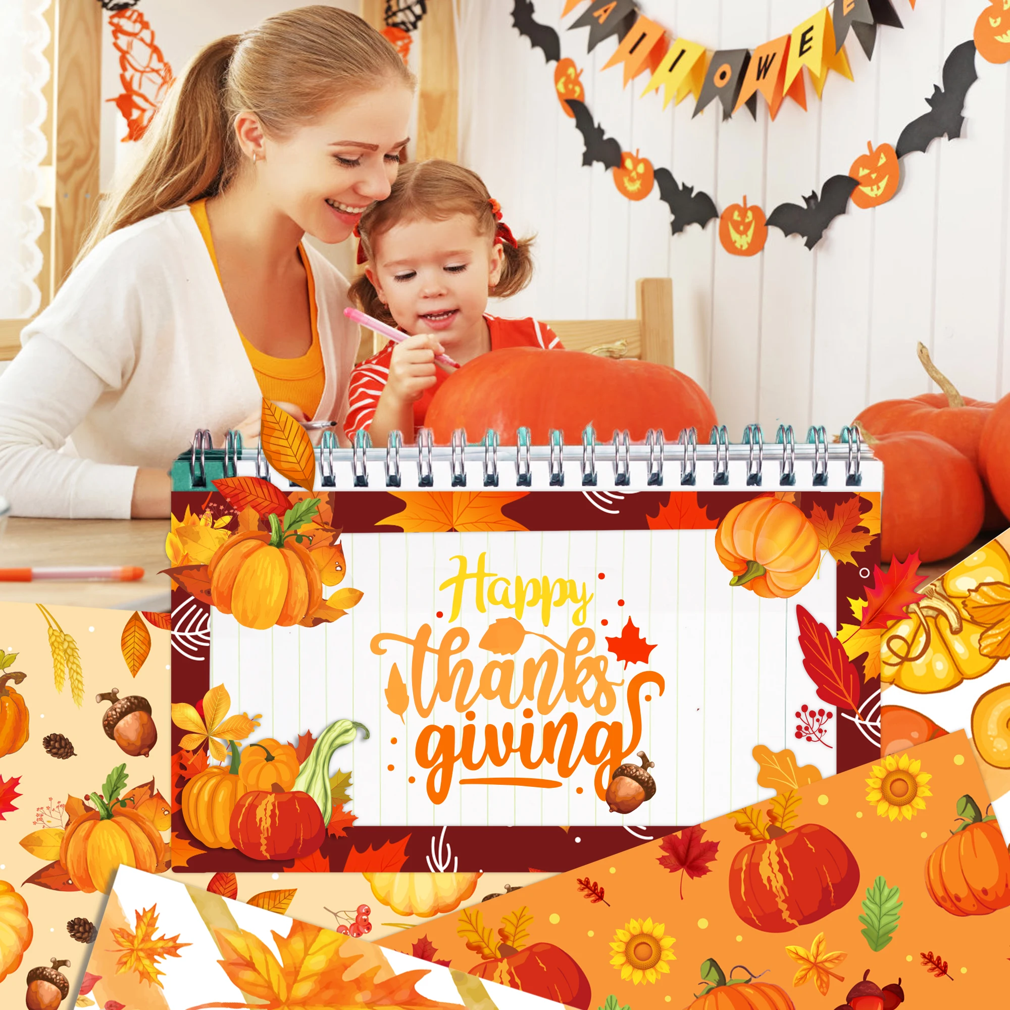 WW011 Thanksgiving Day Hand Account Material Autumn Pumpkin Maple Leaf DIY Decorative Paper Scrapbook Card Making Background