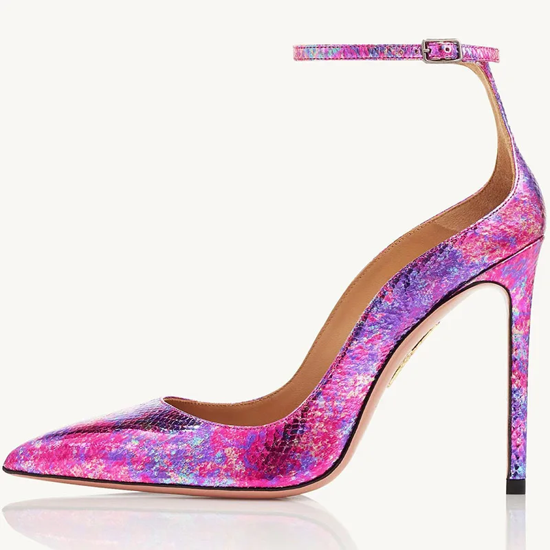 fashion design women snake pumps hot sales spring purple ankle strap high heels sandals