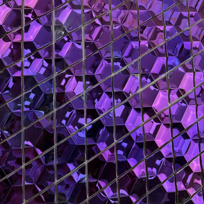 Purple Hexagonal Metal Mosaic 3d Wall Tile for KTV Indoor Hotel Lobby Bathroom and Kitchen Background Decoration Material