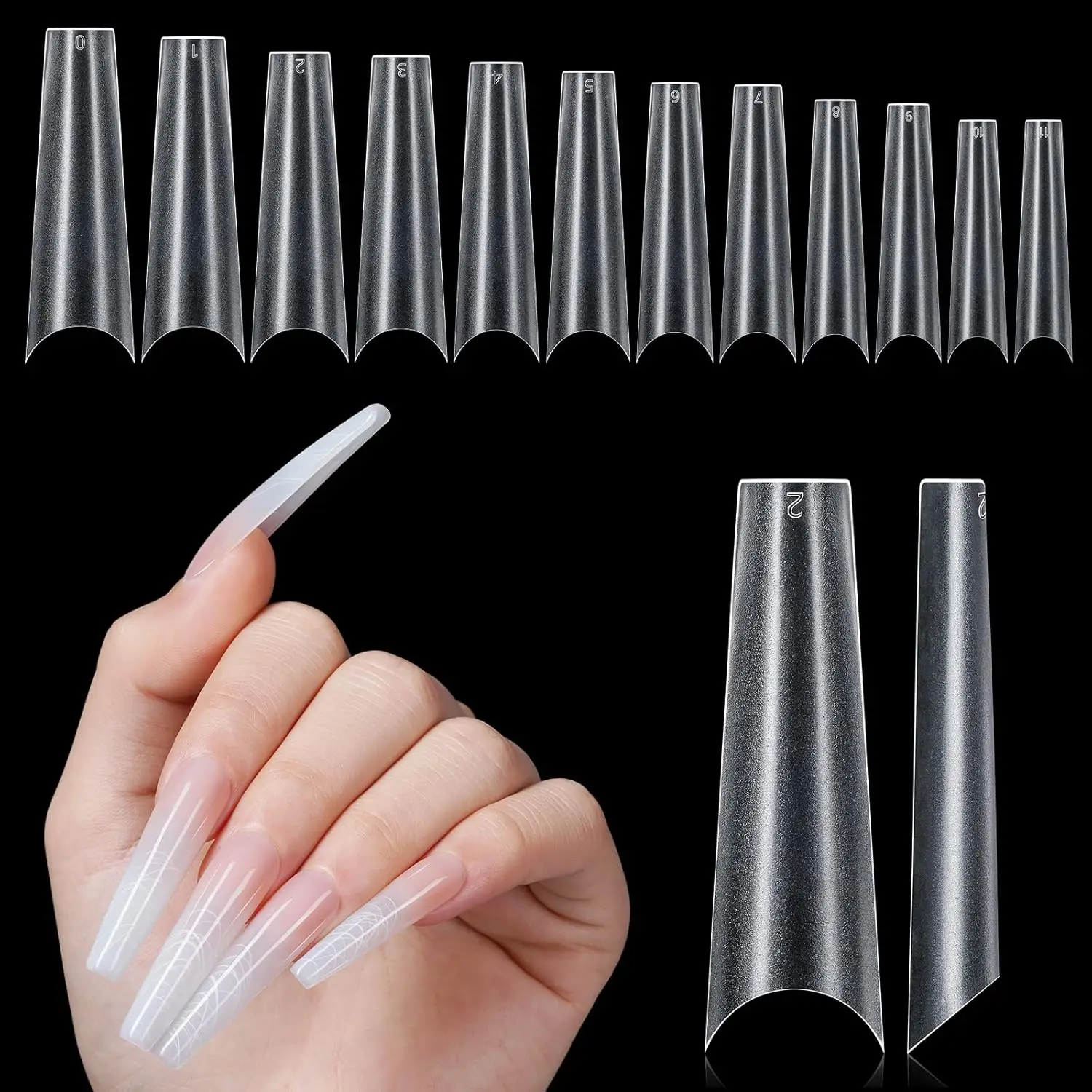 XXL Extra Long Coffin Nail Tips Tapered Acrylic Half Cover Nail Tips False Matte Nail Tips Soft Gel Manicure Salon 200PCS