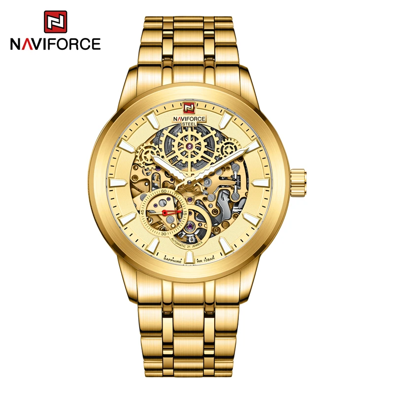 NAVIFORCE 1002 Luxury Gold Mechanical Watches 100m Waterproof Stainless Steel Automatic Wrist Watches Men Relogio Masculino