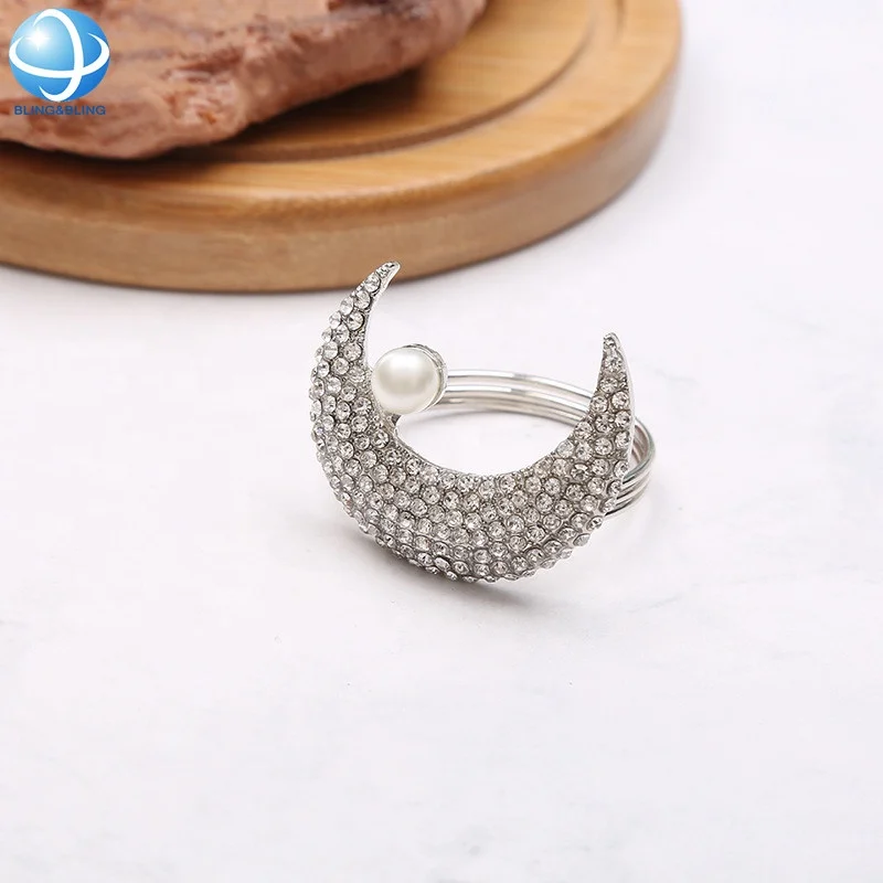 Custom silver pearl moon serviette napkin rings for wedding new year family party