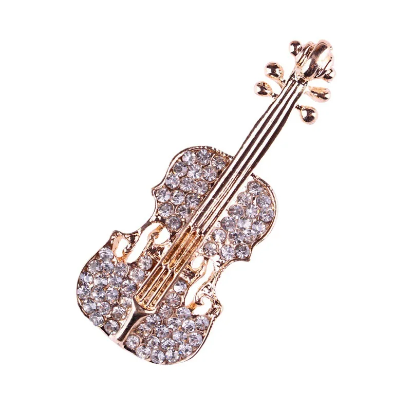 Fashion New Design Elegant Suite Jewelry Sliver Gold Metal Alloy Rhinestone Suite Music Violin Brooch Pins