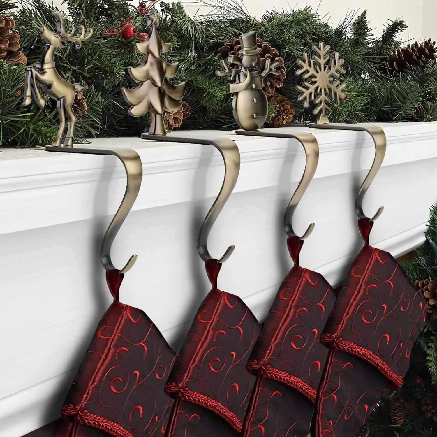 Custom Set of 4 Christmas Stocking Holders Zinc Alloy  Christmas Stocking Hangers Large Christmas Stockings