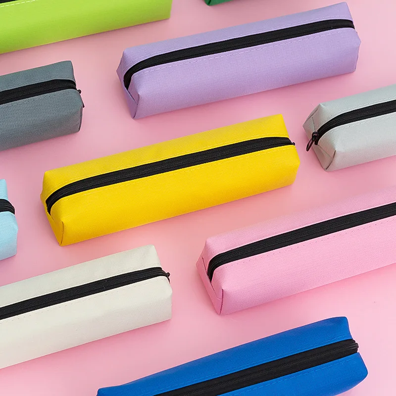 Simple solid color pencil case fabric octagonal stationery box student large capacity canvas pencil case stationery storage bag