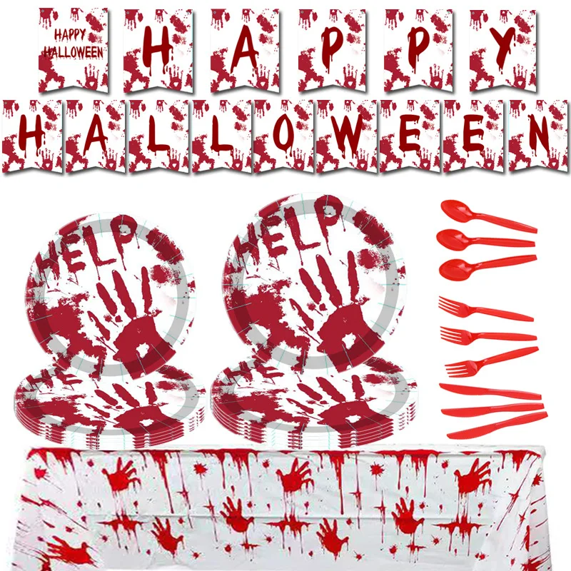 Horror Halloween paper plates tableware decoration set Wholesale Halloween party supplies