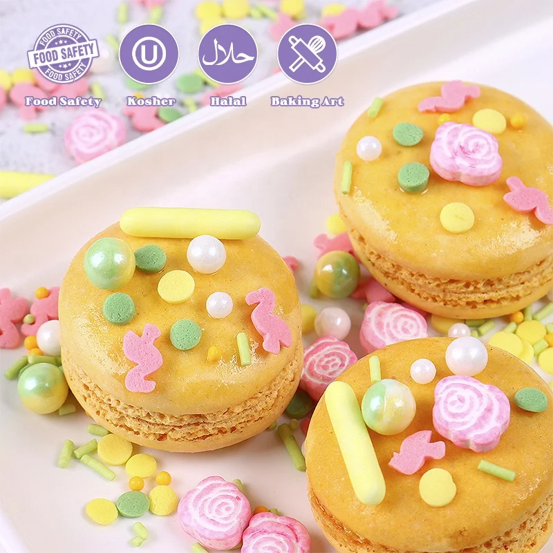 Valentine Bakery Pink Rose Pressed Candy Edible Union Colour Sugar Beads European Standard Mixed Sprinkles For Cake Topping Deco