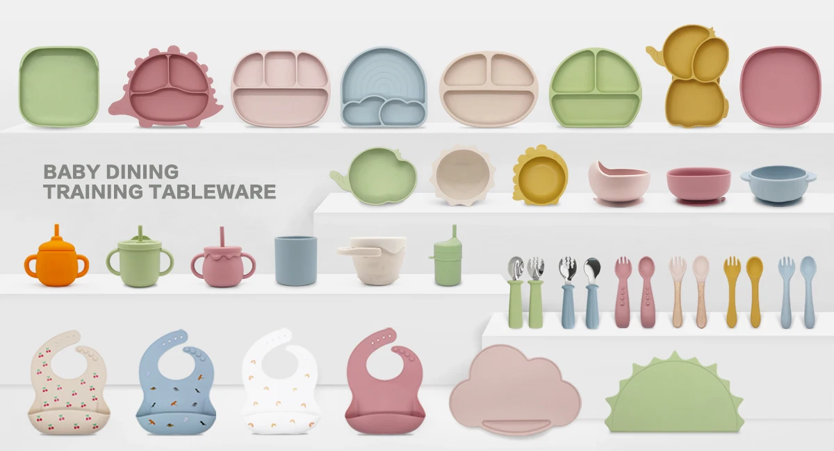 Factory Baby Eating Utensils Children Bowl Fork Spoon Silicone Plate Suction Silicone Baby Feeding Set