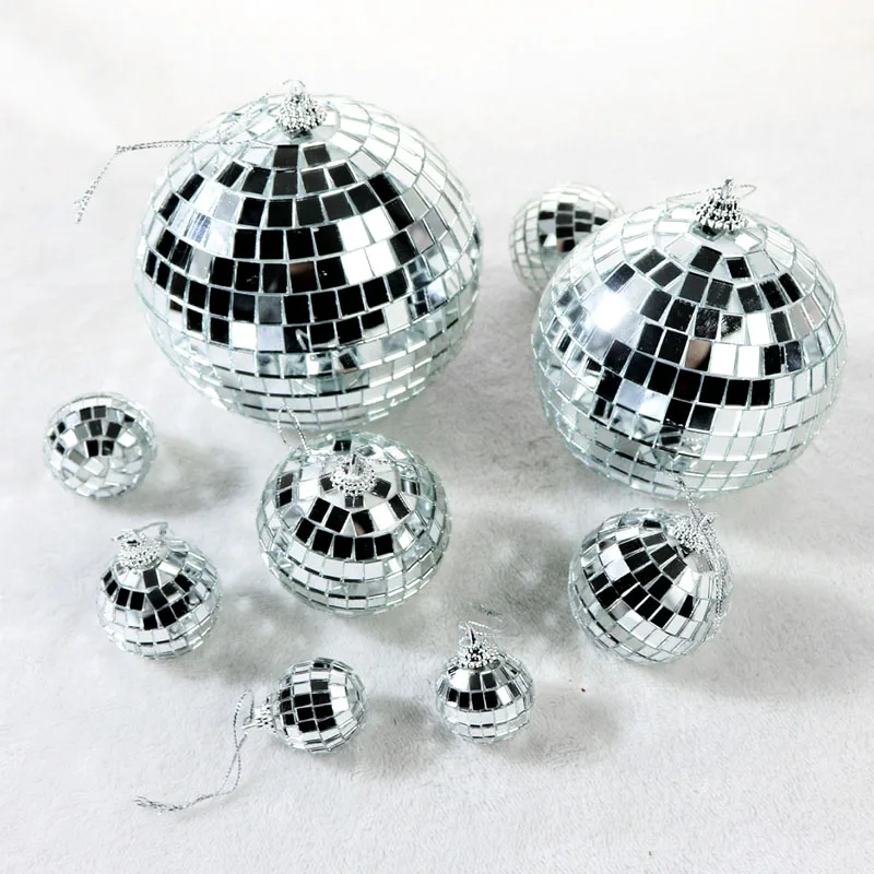 Xmas Party Supplies 3cm-60cm Silver Glass Ball Hanging Tree Decoration Christmas Disco Mirror Balls