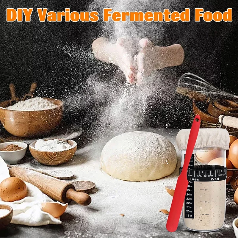 33 oz 730ml 1000ml Wide Mouth Sour Dough Sourdough Jar Sourdough StarterJar Kit with Date Marked Feeding Band for Bread Baking