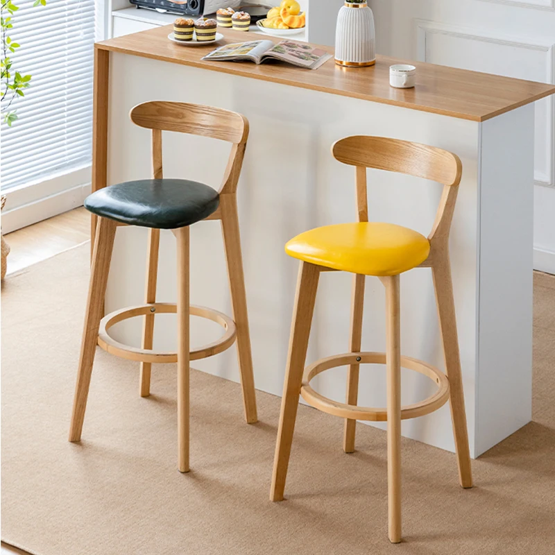 TS Hot Sale Cheap Bar Counter Stool Ash Solid Wood Modern Stool for Kitchen Leather Round Dining Chairs Bar Furniture