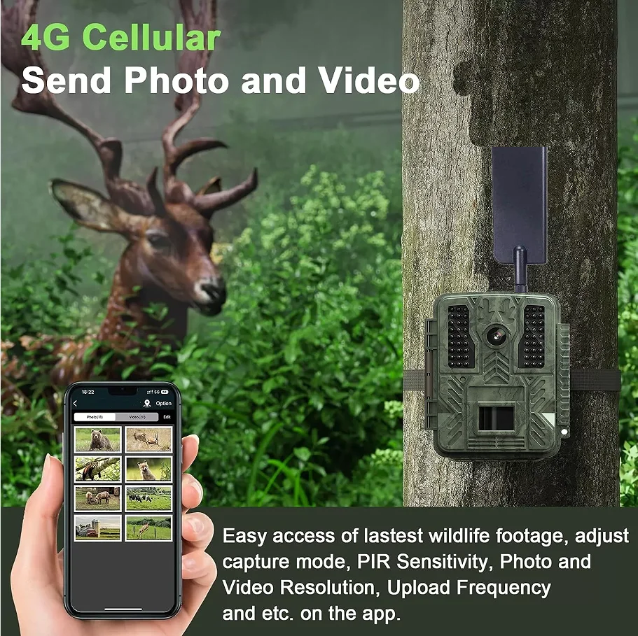 Outdoor 48MP App Cloud Storage Wild Camera Sim Card Hunting Camera 4G with SIM Card Wildlife Trail Motion Camera