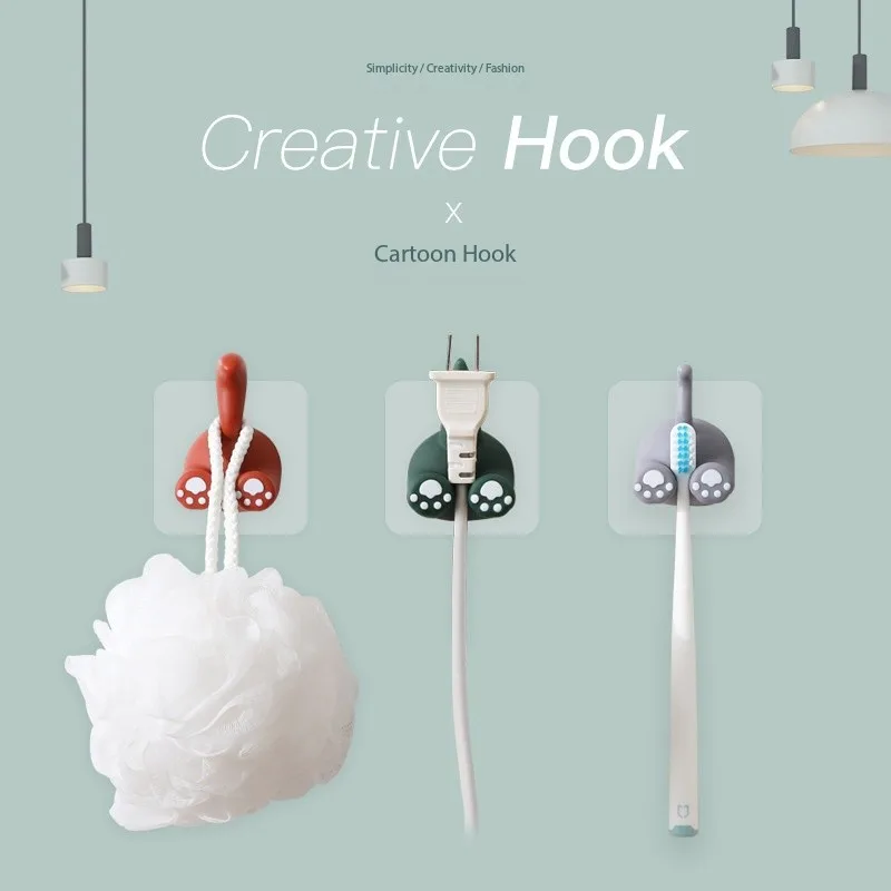 Adhesive Cute Animal Tail Coat Hook, Wall Mounted Bathroom Clothes Hanger for Key Scarf Hat Towel