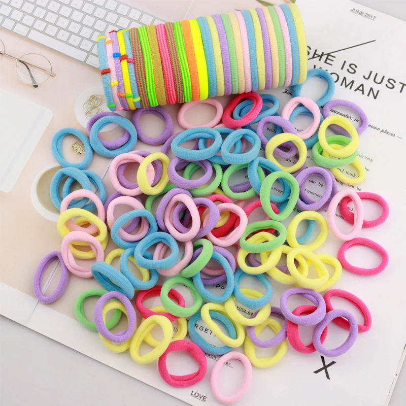 100Pcs Bag Children Cute Candy Cartoon Solid Elastic Hair Bands Girls Lovely Srunchies Rubber Bands Kid Hair Accessories