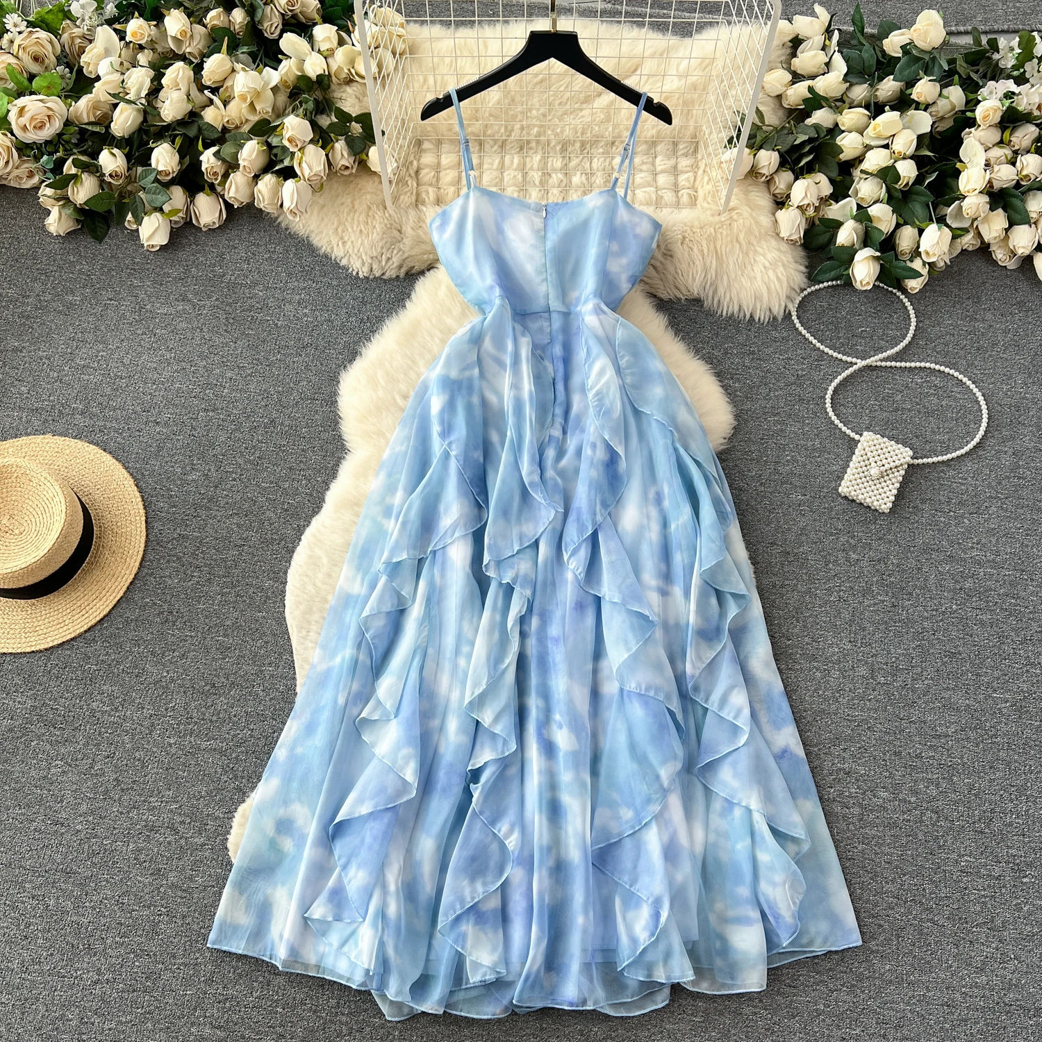 Summer Fairycore Tunic Midi Dress For Women Strapless Sleeveless Diamonds Ruffled Lace Dresses Ladies Elegant Dresses