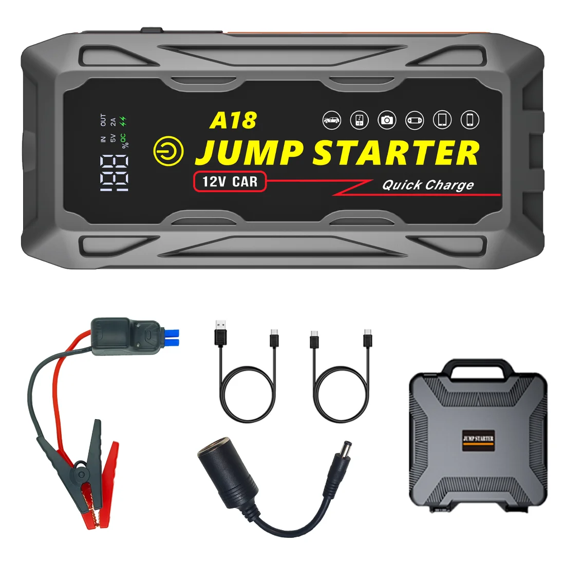 37000mWh Portable Car Jump Starter Waterproof Jump Box 12V Auto Lithium-ion Battery Booster