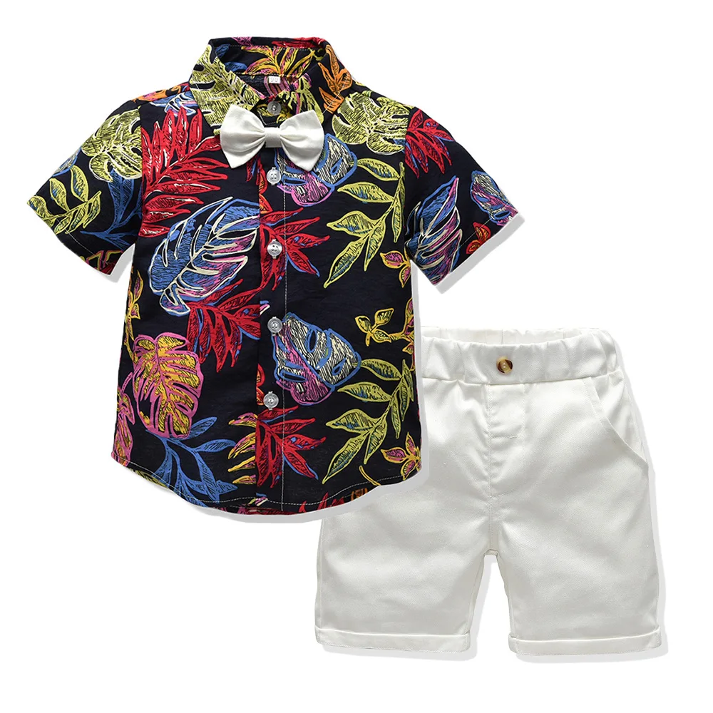 Print shirt shorts set summer wear kids clothes 3 year old boy clothing