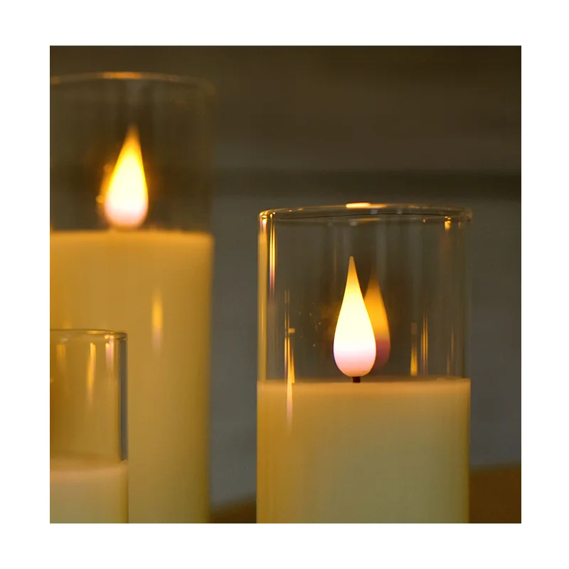 5 Pack Luxury Pillar LED Candles with Remote Timer, Rechargeable/Battery Operated Glass Shell and Paraffin Wax LED Candles