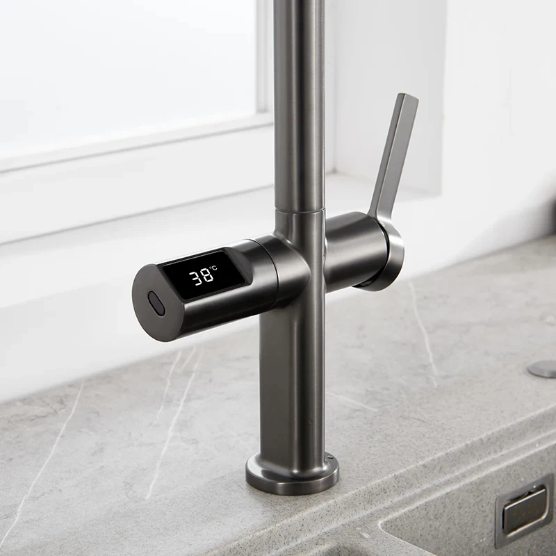 Deck Mounted Hot Cold Water Tap Kitchen Sink Faucet Mixer With Temperature Digital Display Kitchen Faucet