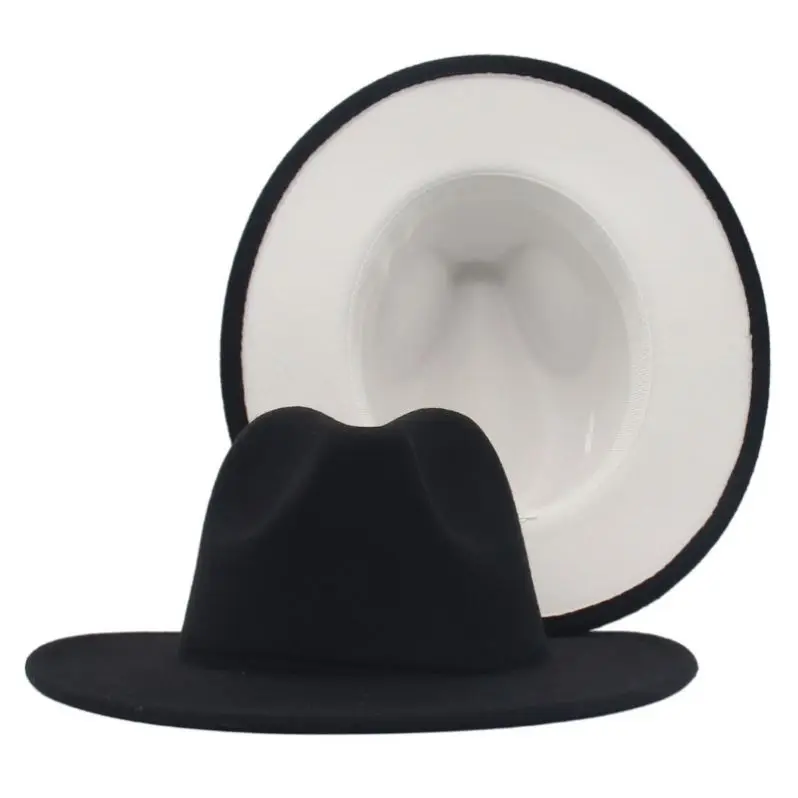 Fedora Hats Women Men Wide Brim Thick Gold Chain Band Felted Jazz hat Winter