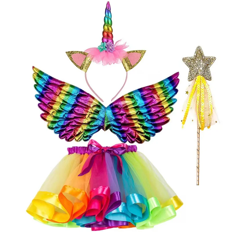 Fancy Rainbow Ballet Tutu Skirt Sets Tutu Skirt With Headbands Costume Christmas Rainbow Tulle Tutu Skirt For Girls