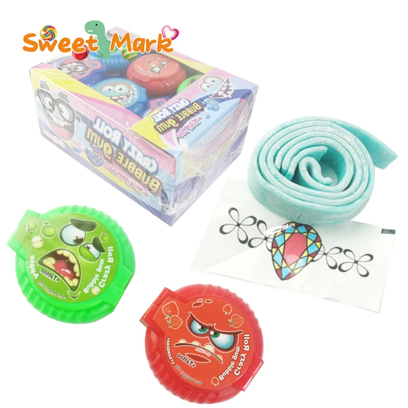 Hot selling  fruit flavor bubble gum roll tattoo sticker Chewing Gum