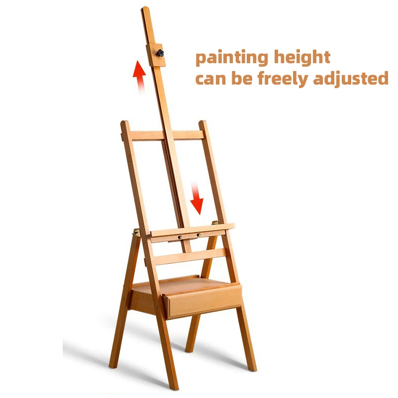 Beech Wood H-Frame Artist Canvas Easel Wooden Artist Studio Easel Stand With Drawer For Oil Painting