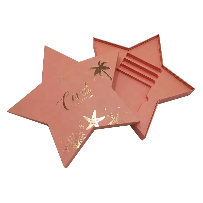 Pink Five-Pointed Star Paper Boxes Logo Gold Foil Irregular Shaped Gift Packaging Box with EVA Custom for Christmas Cosmetics