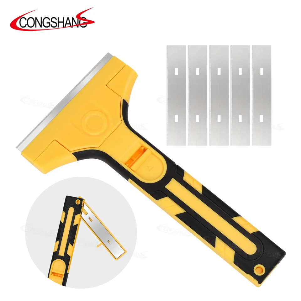 Four Inch Double Edge Blade Scraper Glass Cleaning Tools Glue Sticker Removal With 5 Pcs Blade Scraper