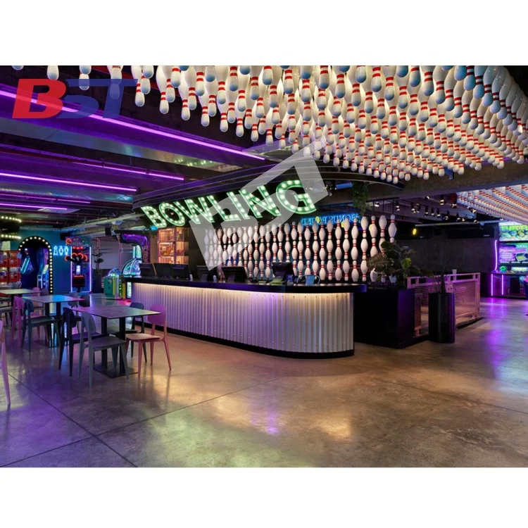 Western Style Bowling Store Black marble Stone Top Check Bar Information Counter Design