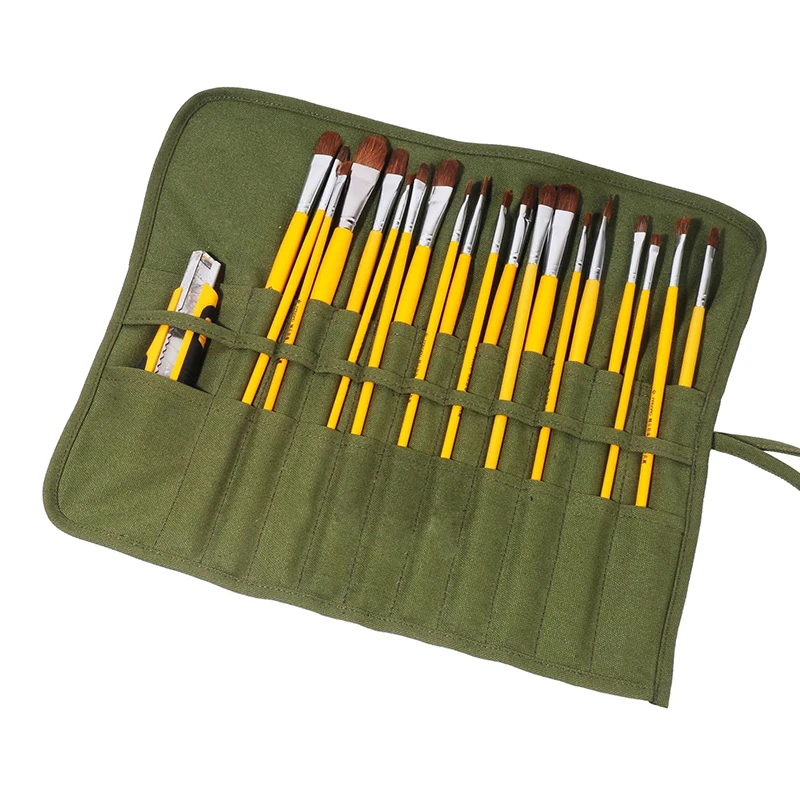 22 Slot Pockets Carry Pouch Canvas Art Paint Brush Holder & Storage Organizer Roll-Up Case Bag