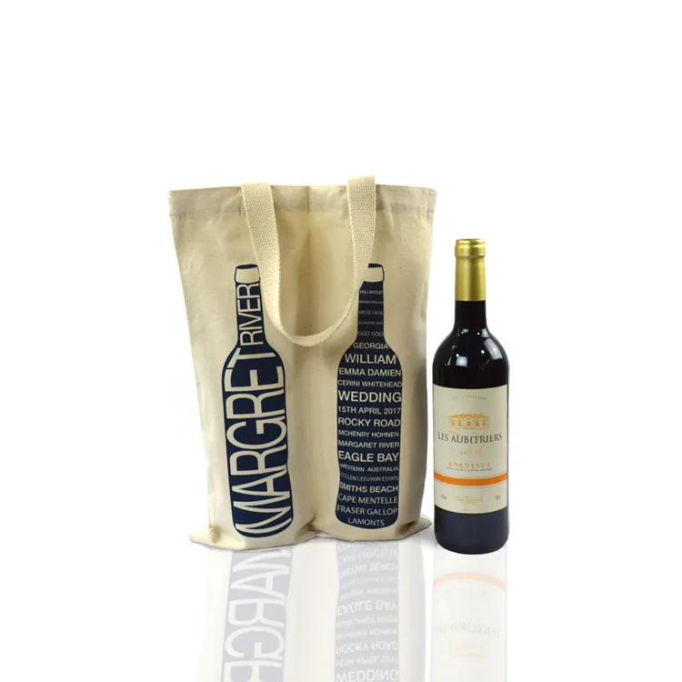 Promotional Recycled 2bottle Cotton Canvas Calico Bag Beer Wine Bag
