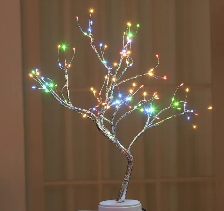 USB Battery Operated Touch Control Fancy Table Christmas Tree Light 108LED  Blossom Copper Wire Silver Branch Bonsai Tree  Light