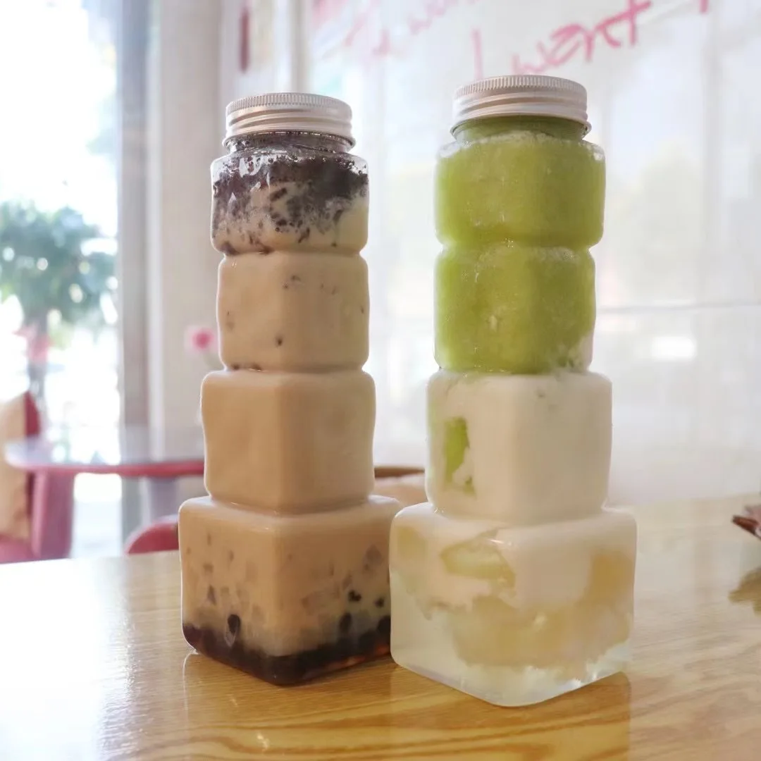 cool summer bottle 500ml ice cube shaped plastic bottle for cold drinks bubble tea with aluminum lid