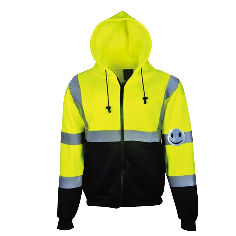 Hi Vis Safety Fleece Zip Hoodie Sweatshirt ANSI Class 3 Reflective with Black Bottom for Men  Hi-Vis Lime Zipper Sweatshirt