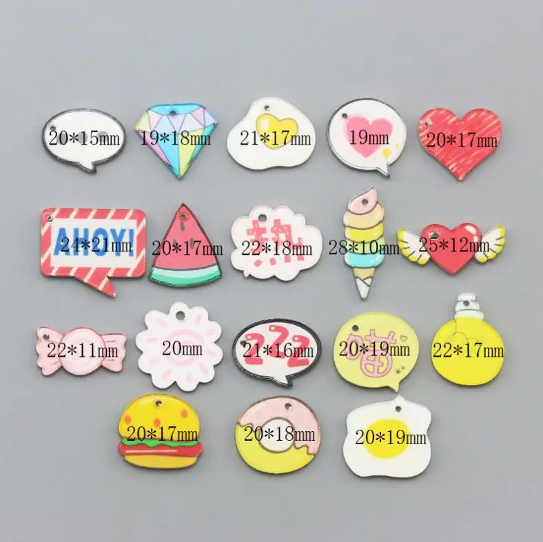 Double Acrylic Heart Burger Omelette Set Resin Crafts Watermelon Key Chains Earrings Charms Pendant for Decoration