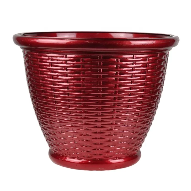 HUAJIN 2022 Outdoor Garden Christmas Decoration Gift Tree Gold Red Plastic Rattan Flower Pot Planter For Plant Tree