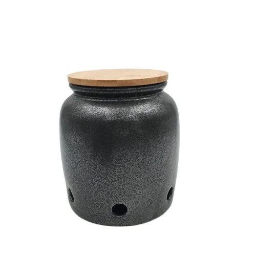 Wholesale Black Canister Ceramic Garlic Storage Jar with Lid and Logo