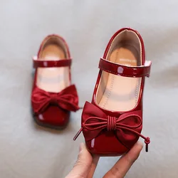 2021 spring new soft bottom peas shoes girls patent leather bow princess shoes