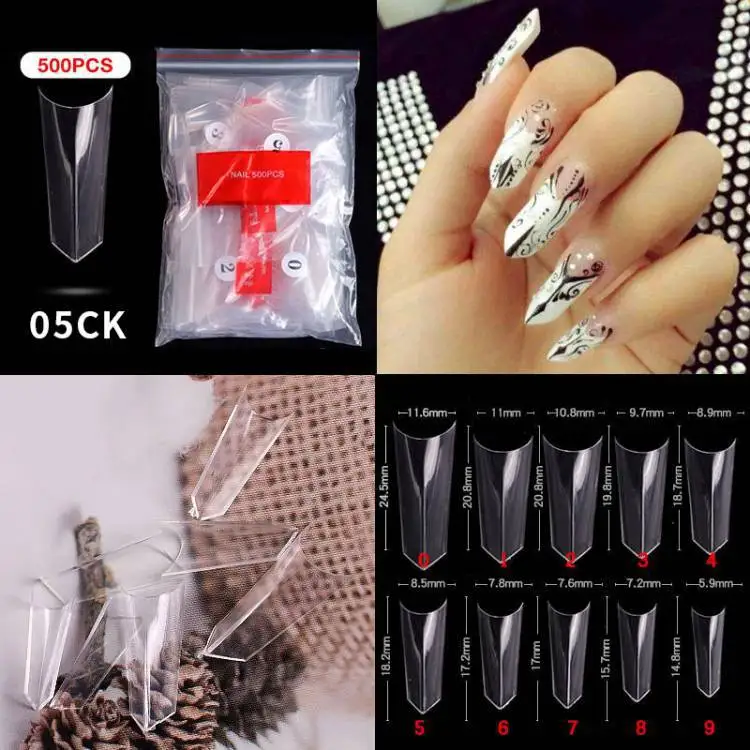 Customized Order Of Half Cover Short Length Sqaure Long Pointed Color Nail Tips With Glue Tabs Artificial Fingernails