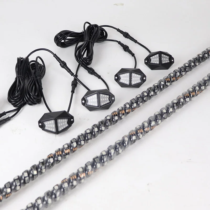 3ft LED Whip and 4pods Rock Lights Combo Kit Chase Moving Brake Turn Signal Flashing Strobe for ATV UTV RZR Can-Am SxS Sand Dune