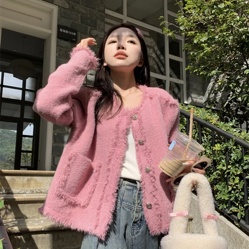 2024 Spring new arrival long sleeve cardigan tassel cable knit  crew neck women sweater coat